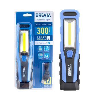 Ліхтар Brevia LED Інспекційна лампа 3W COB+1W LED 300lm, 2000mAh, type-C, блістер 11320 фото