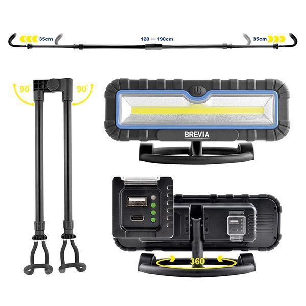 Ліхтар Brevia LED Професійна інспекційна лампа 120-190см. 2x10W COB, 2x1000lm, 2x4000mAh, Power Bank, type- 11520 фото